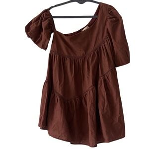 Altar'd State Rust Brown Puff Sleeve Babydoll Dress Medium